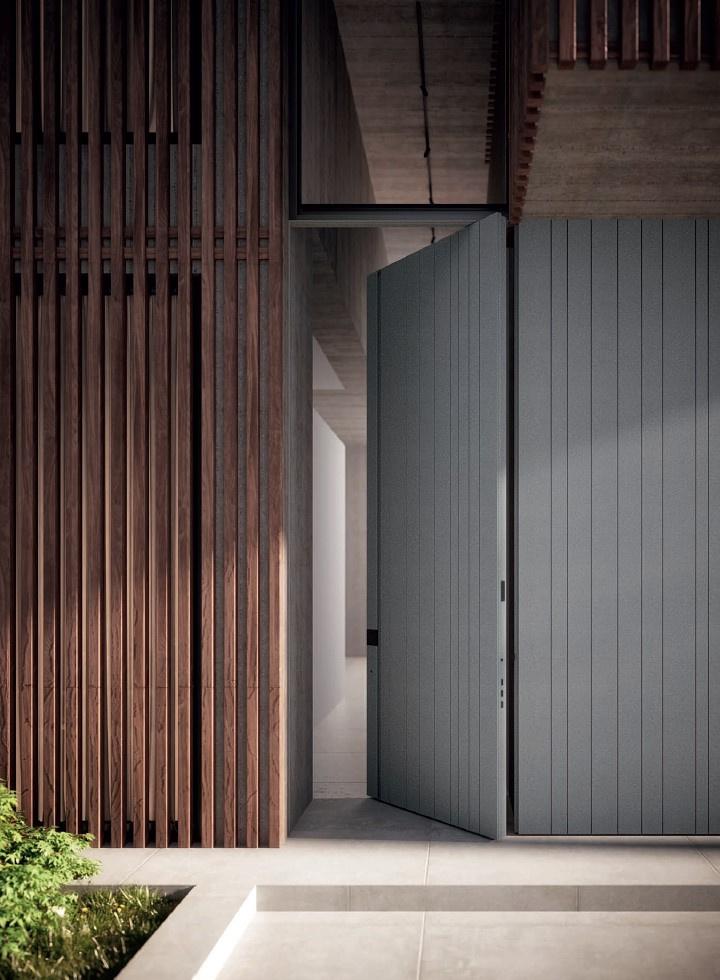 Skydoors Grey Sable Dark Bronze Inserts 1500x4000 mm intergated long vertical handle